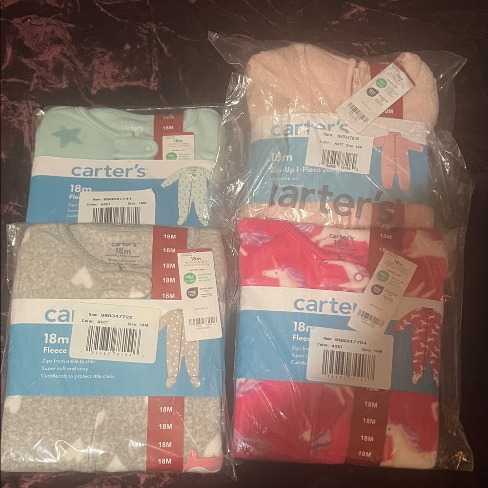 Carter's Cozy Fleece Pajama Set - Pink, Gray, and Green